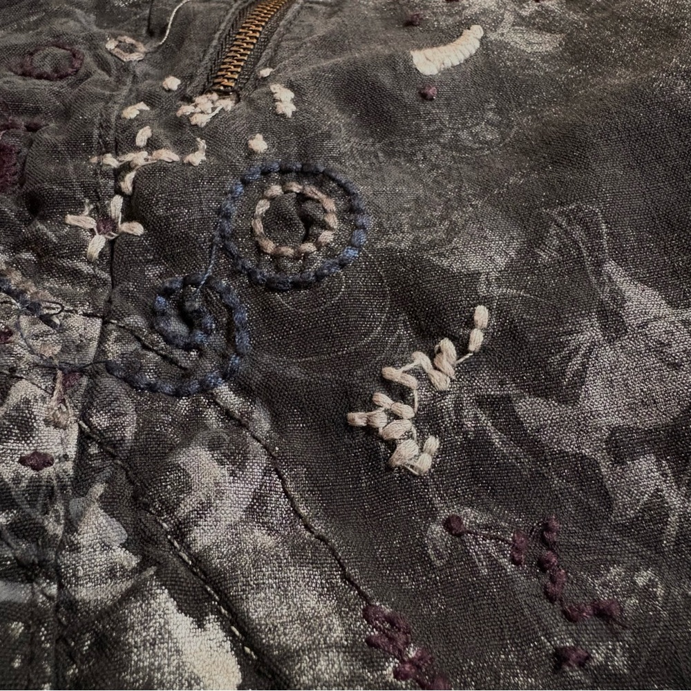 DA NANG | Black Gray Silk Embroidered Zipper Cargo Mini Skirt Women's Medium Y2K - Picture 5 of 7